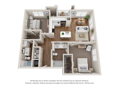 Floor plan for 2 beds, 2 baths, 1182 sqft